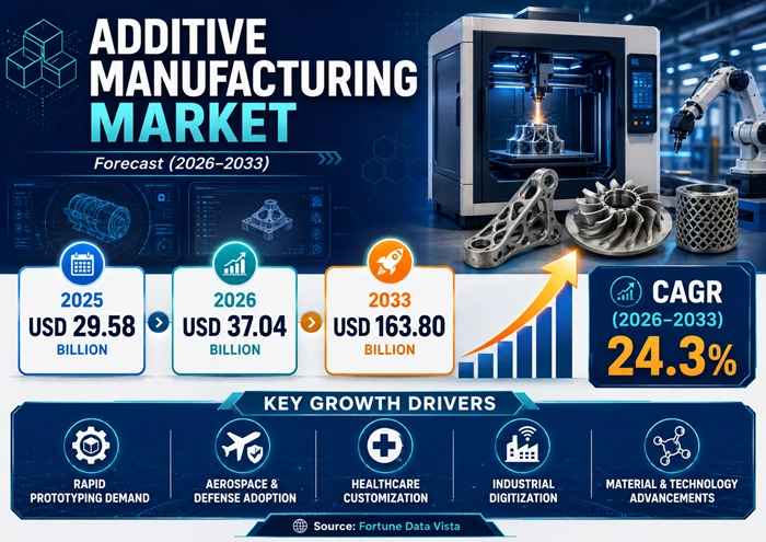 Additive Manufacturing Market Size to Hit USD 163.80 Billion by 2033 Additive Manufacturing Market Size to Hit USD 163.80 Billion by 2033