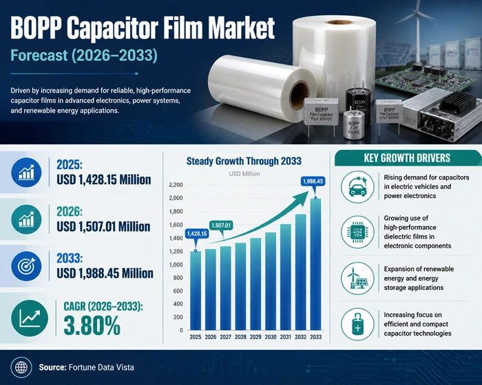 BOPP Capacitor Film Market Size to Hit USD 1988.45 Million by 2033 BOPP Capacitor Film Market Size to Hit USD 1988.45 Million by 2033