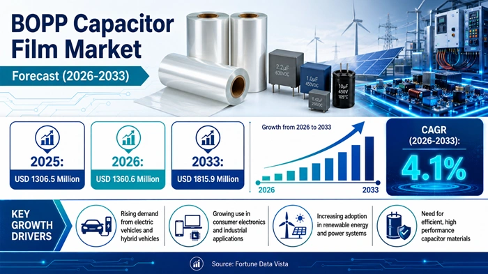 BOPP Capacitor Film Market Size to Hit USD 1815.9 Million by 2033 BOPP Capacitor Film Market Size to Hit USD 1815.9 Million by 2033