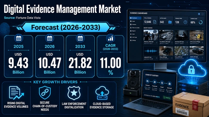 Digital Evidence Management Market Size to Hit USD 21.82 Billion by 2033 Digital Evidence Management Market Size to Hit USD 21.82 Billion by 2033