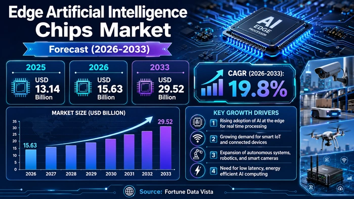 Edge Artificial Intelligence Chips Market Size to Hit USD 29.52 Billion by 2033 Edge Artificial Intelligence Chips Market Size to Hit USD 29.52 Billion by 2033