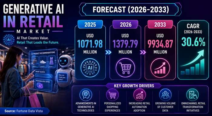 Generative AI in Retail Market Size to Hit USD 9934.87 Million by 2033 Generative AI in Retail Market Size to Hit USD 9934.87 Million by 2033