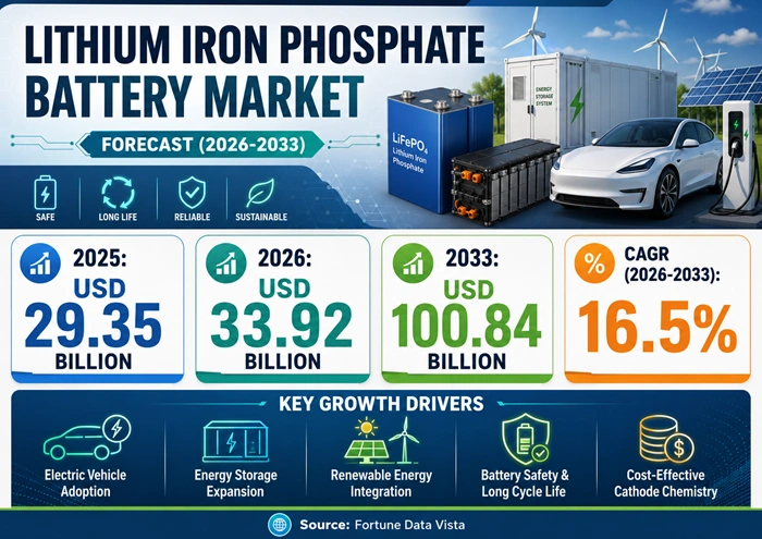 Lithium Iron Phosphate Battery Market Size to Hit USD 100.84 Billion by 2033